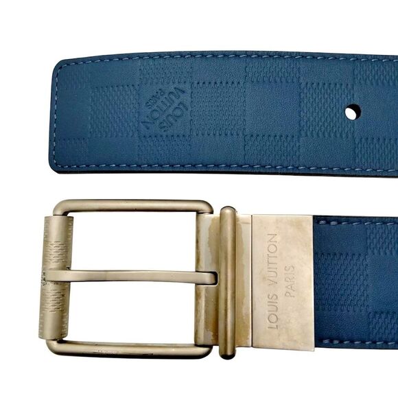 NEW Auth Louis Vuitton Blue Leather Damier Infini Belt Men’s 90 Unisex Appeal - Picture 5 of 11
